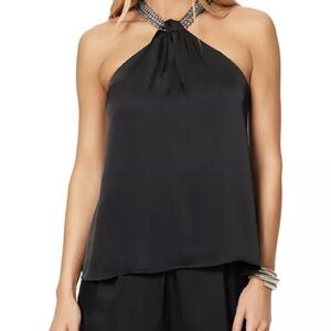 Ramy Brook Black Top with Gold Chain Accent